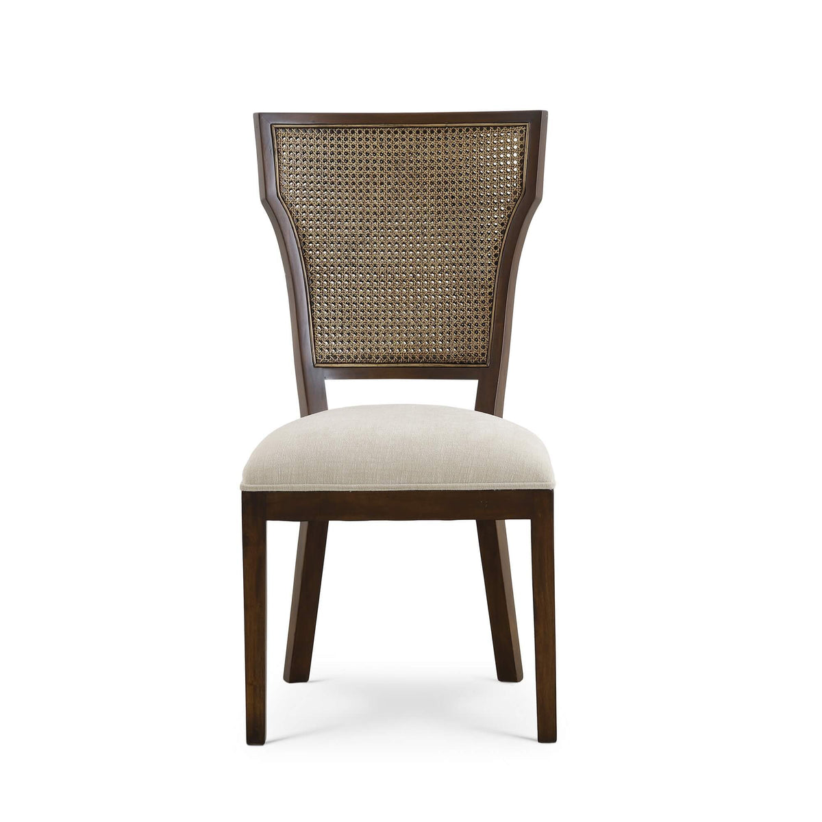 Aldgate Dining Chair in Matt Teak Brown w/ Thames Natural Performance Fabric w/ Rattan Glaze Back