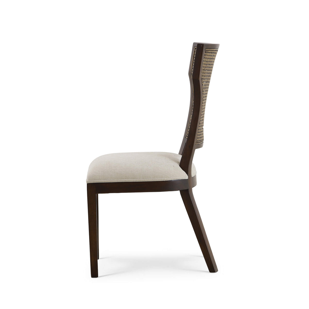 Aldgate Dining Chair in Matt Teak Brown w/ Thames Natural Performance Fabric w/ Rattan Glaze Back