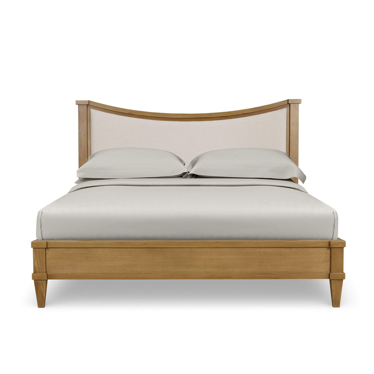 Bow King Bed Upholstery in Antique French Oak w/ Thames Natural Performance Fabric