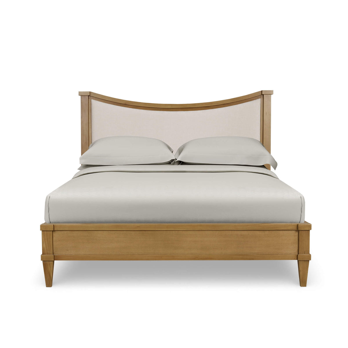 Bow Queen Bed Upholstery in Antique French Oak w/ Thames Natural Performance Fabric