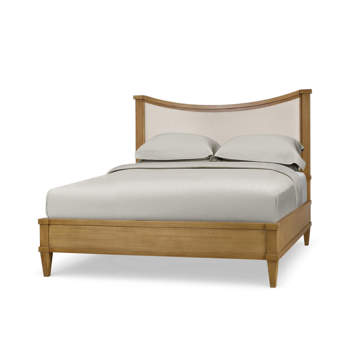Bow Queen Bed Upholstery in Antique French Oak w/ Thames Natural Performance Fabric