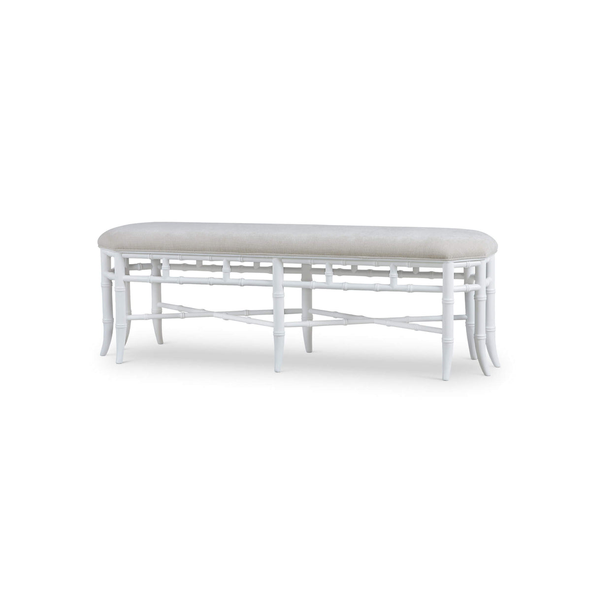 Grosvenor Bench in Architectural White w/ Thames Natural Performance Fabric