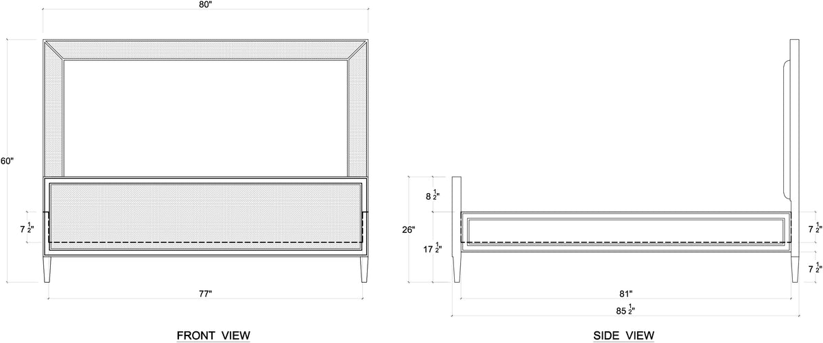Belgravia Upholstered King Bed in Sandbar. Upholstered in Dinara Natural Fabric w/ White Rattan