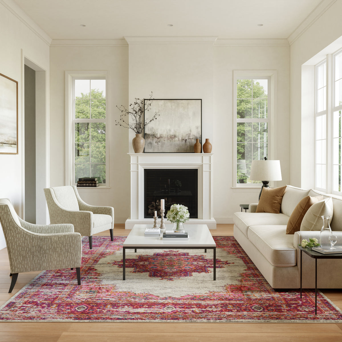 Passion PSN03 Ivory Fuchsia Rug