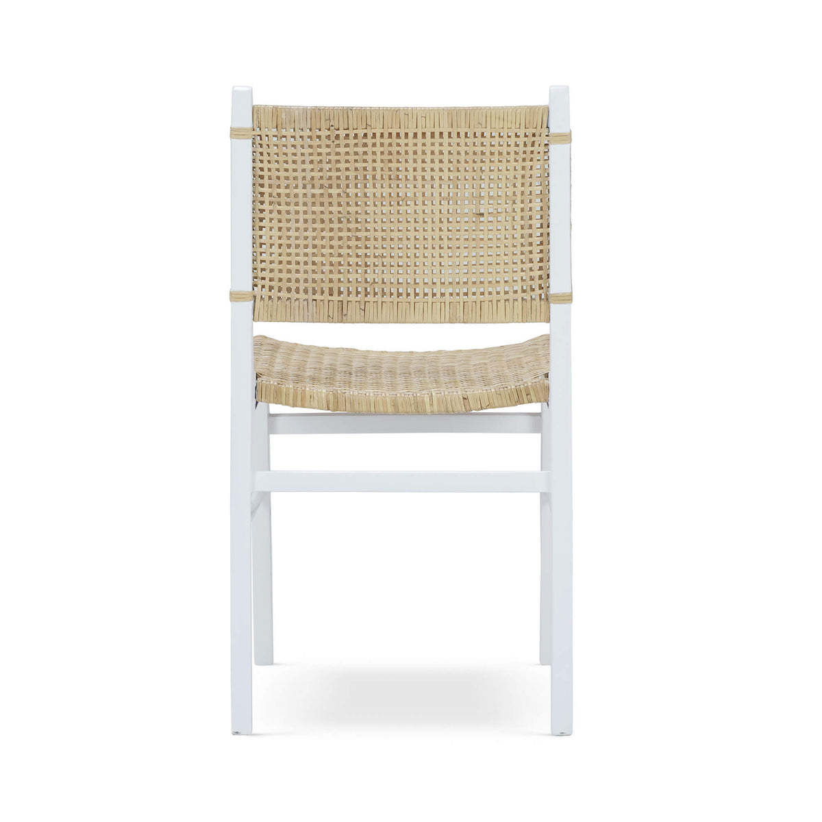 Logan Teak Dining Chair in True White Finish w/ Rattan Natural Seat & Back