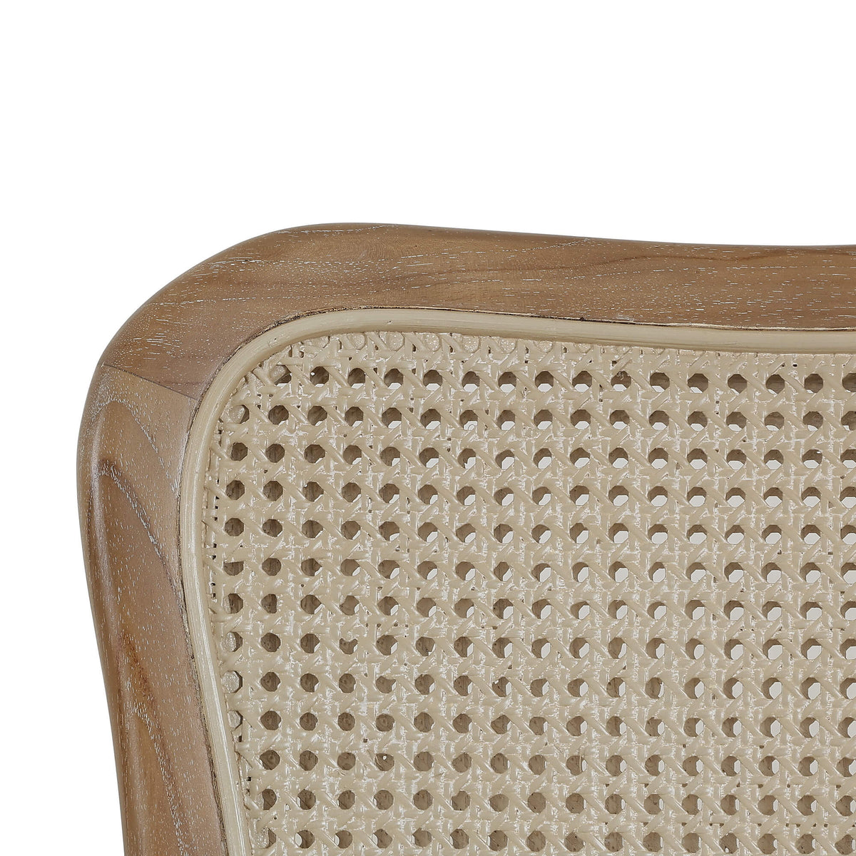 Laurna Teak Dining Chair in Teak White Wash w/ Seat in Espresso Brown Velvet Fabric & Sandbar Rattan Back