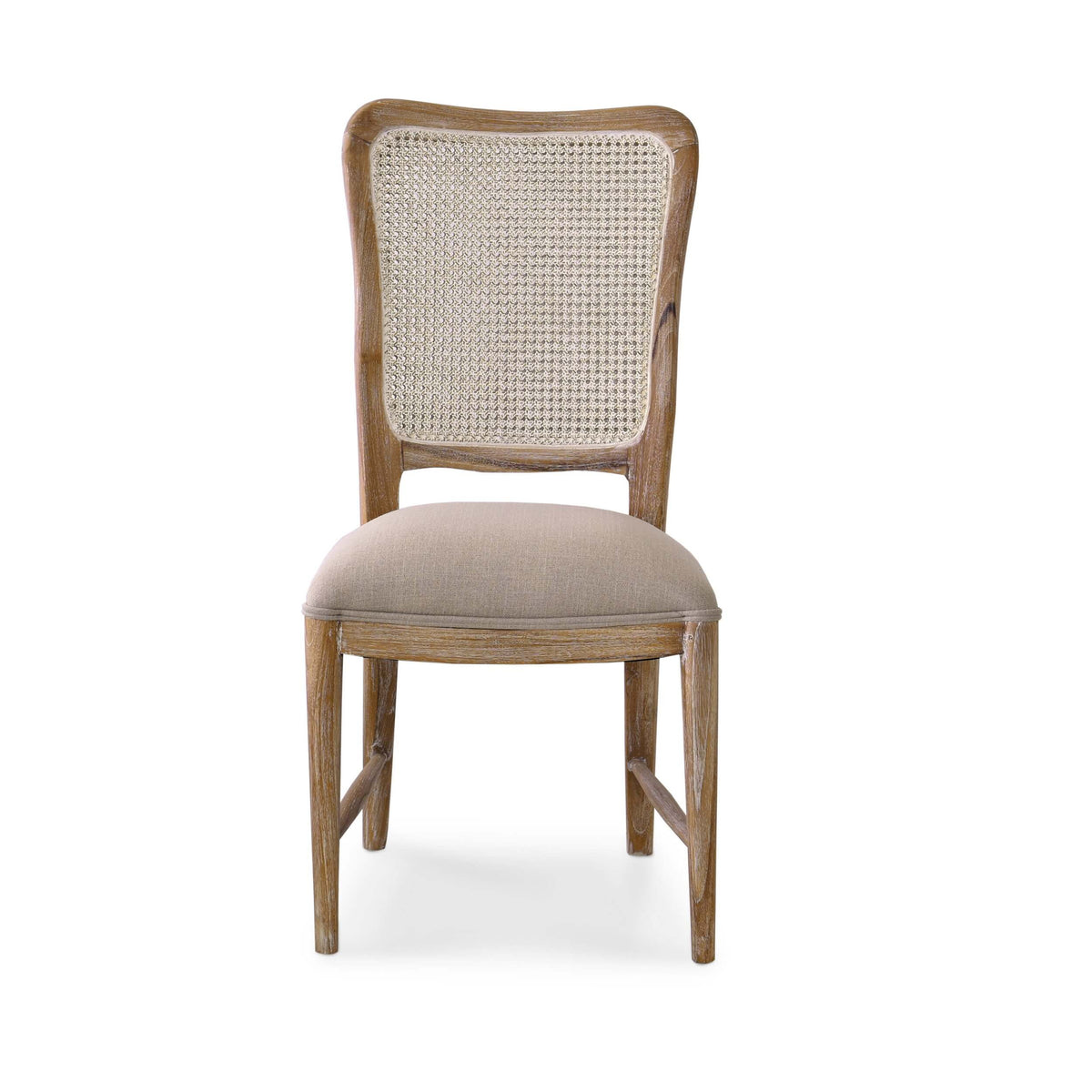 Laurna Teak Dining Chair in Teak White Wash w/ Seat in Camelot Performance Fabric & White Wash Rattan Back