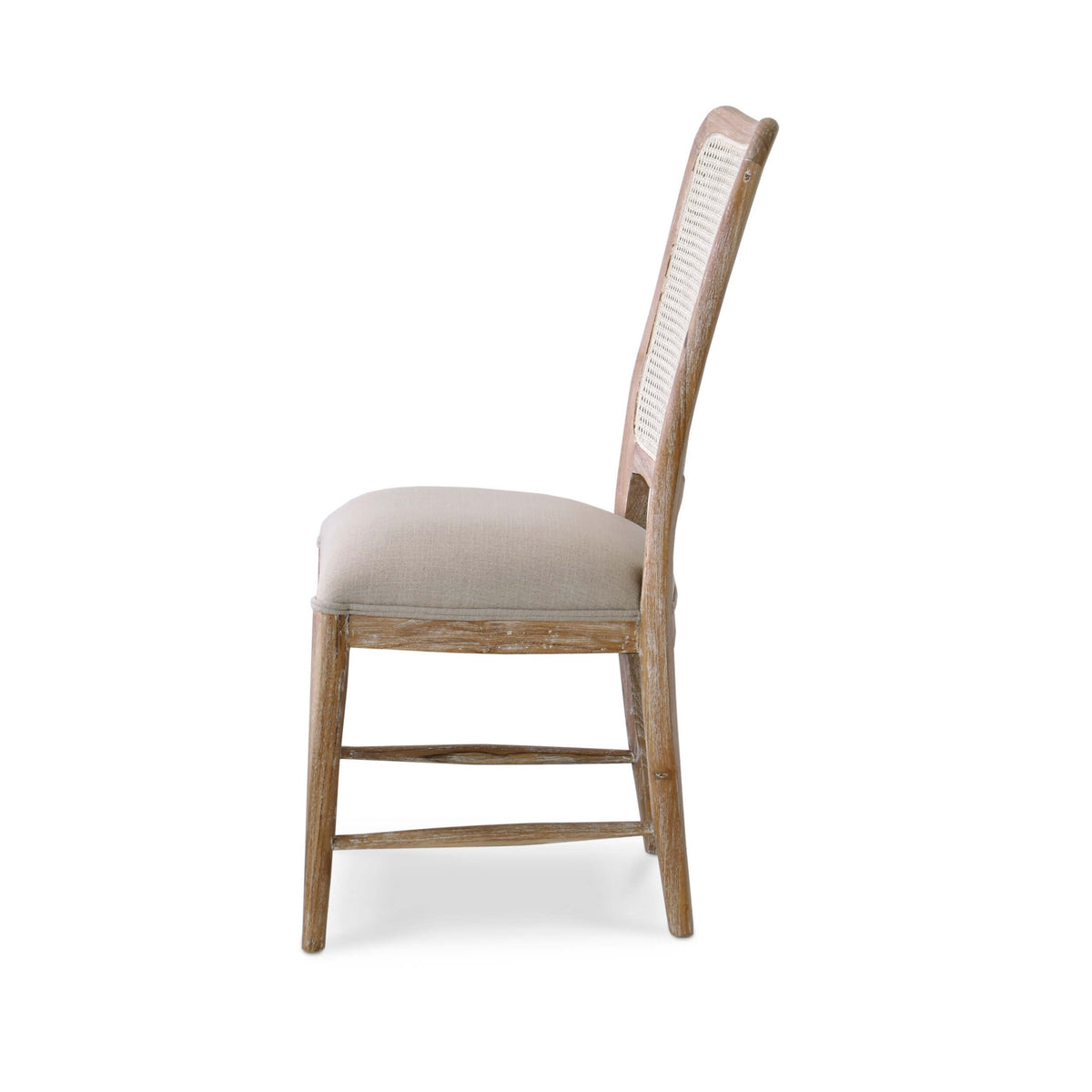 Laurna Teak Dining Chair in Teak White Wash w/ Seat in Camelot Performance Fabric & White Wash Rattan Back