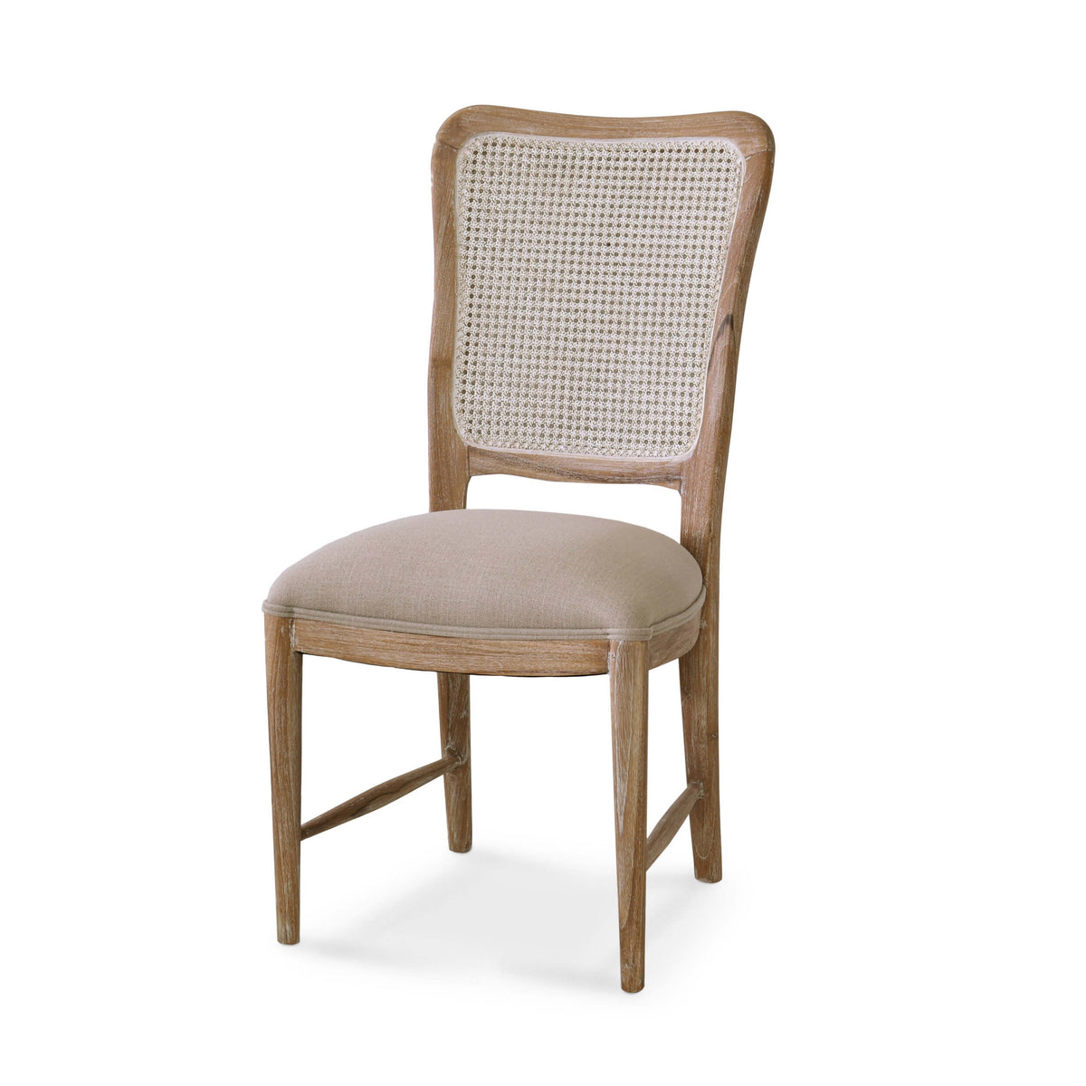 Laurna Teak Dining Chair in Teak White Wash w/ Seat in Camelot Performance Fabric & White Wash Rattan Back
