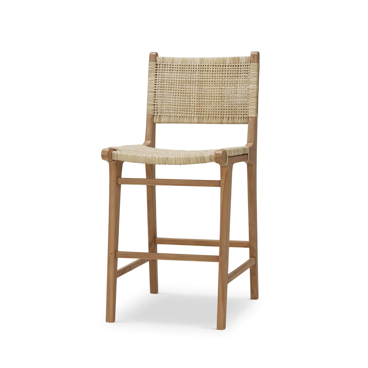 Logan Counter Stool in Teak Natural Finish w/ Rattan Natural Seat & Back