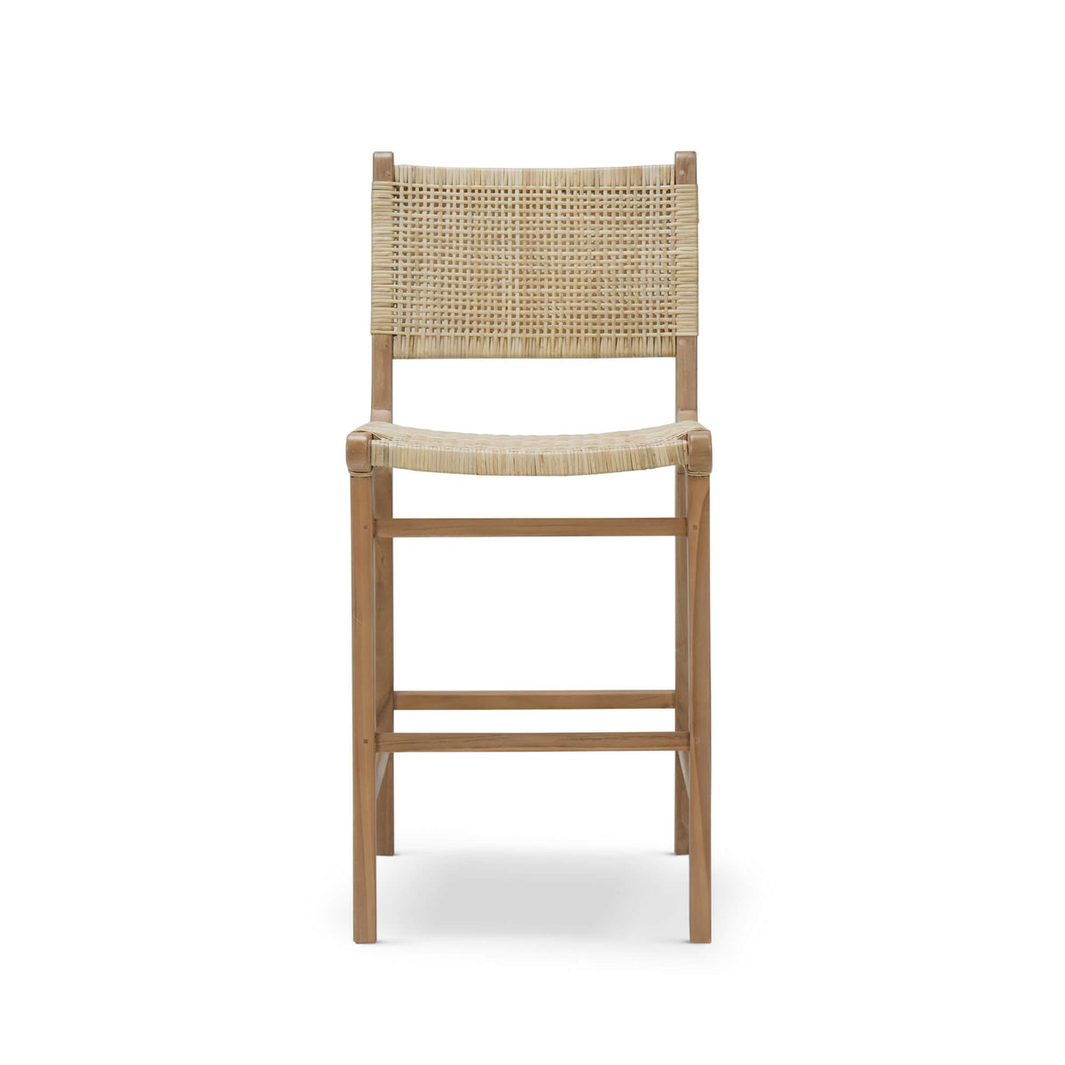 Logan Counter Stool in Teak Natural Finish w/ Rattan Natural Seat & Back