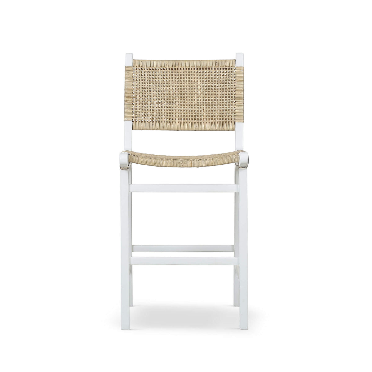 Logan Teak Counter Stool in True White Finish w/ Rattan Natural Seat & Back