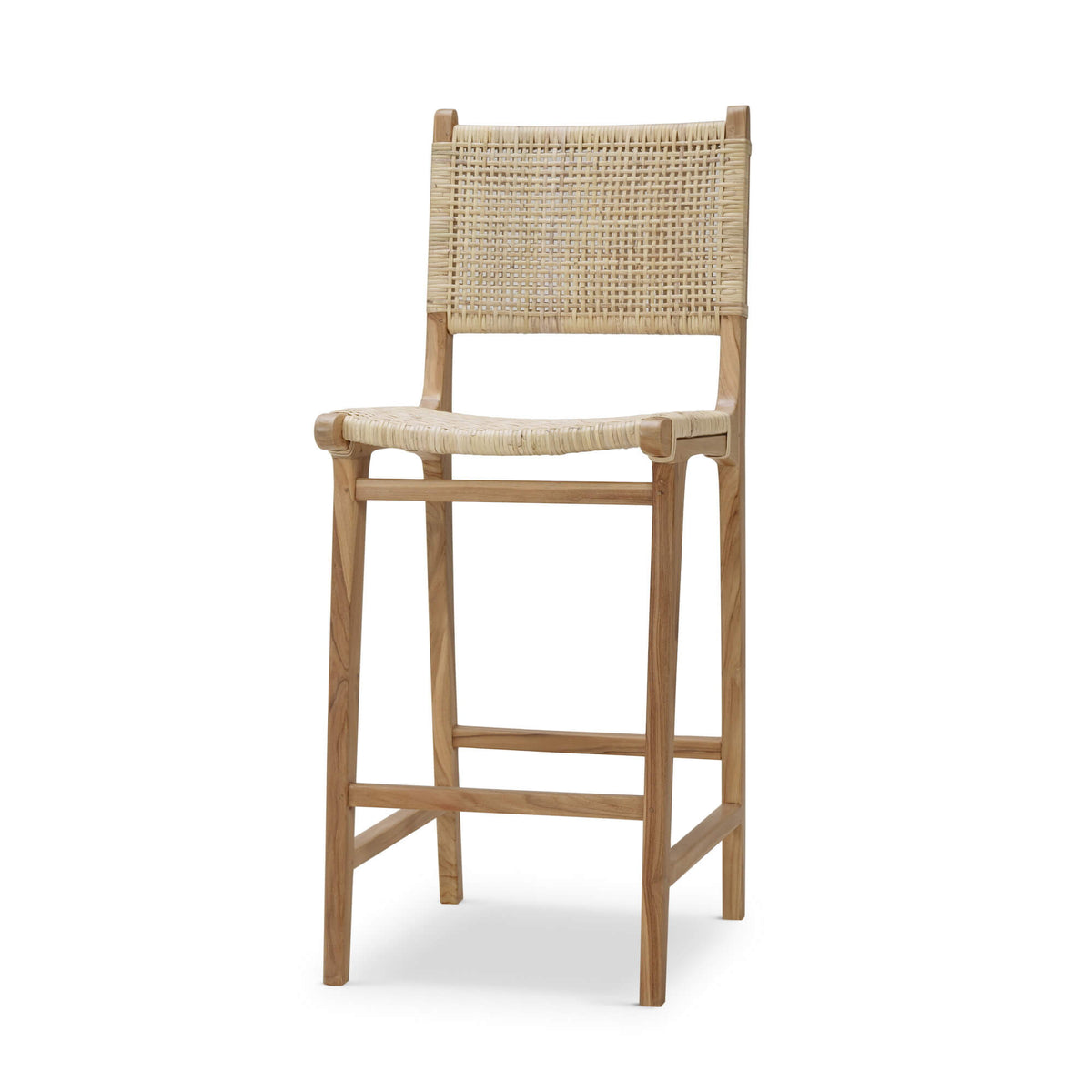Logan Barstool in Teak Natural Finish w/ Rattan Natural Seat & Back