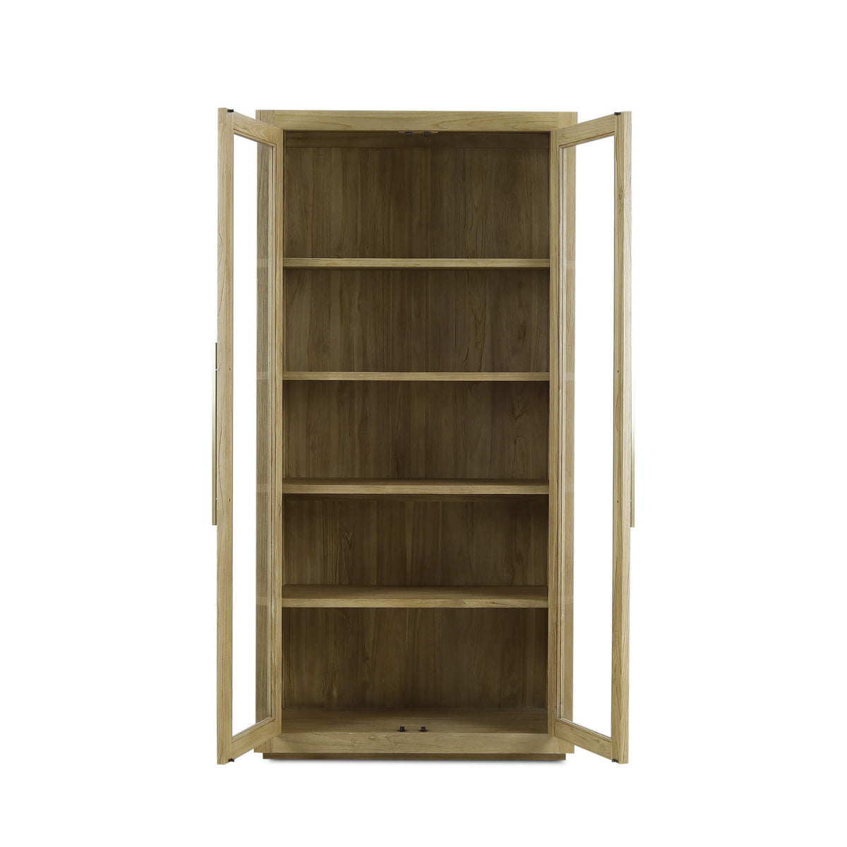 Tuscan Rustic Distressed Teak Display Cabinet in Teak Natural w/ Weathered Teak Distressing
