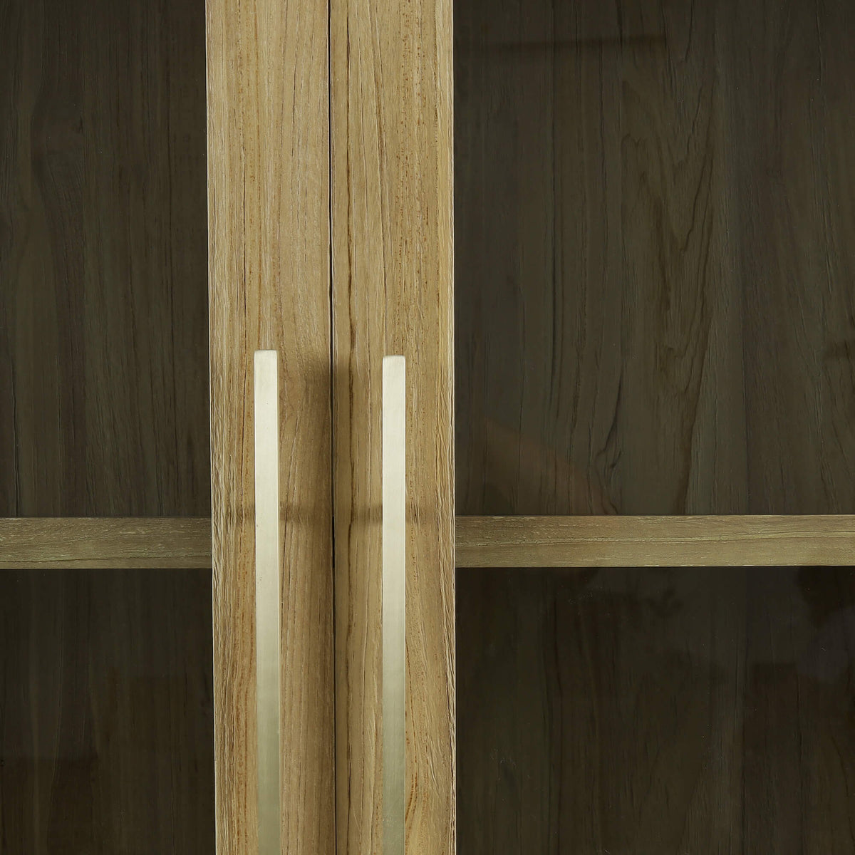 Tuscan Rustic Distressed Teak Display Cabinet in Teak Natural w/ Weathered Teak Distressing