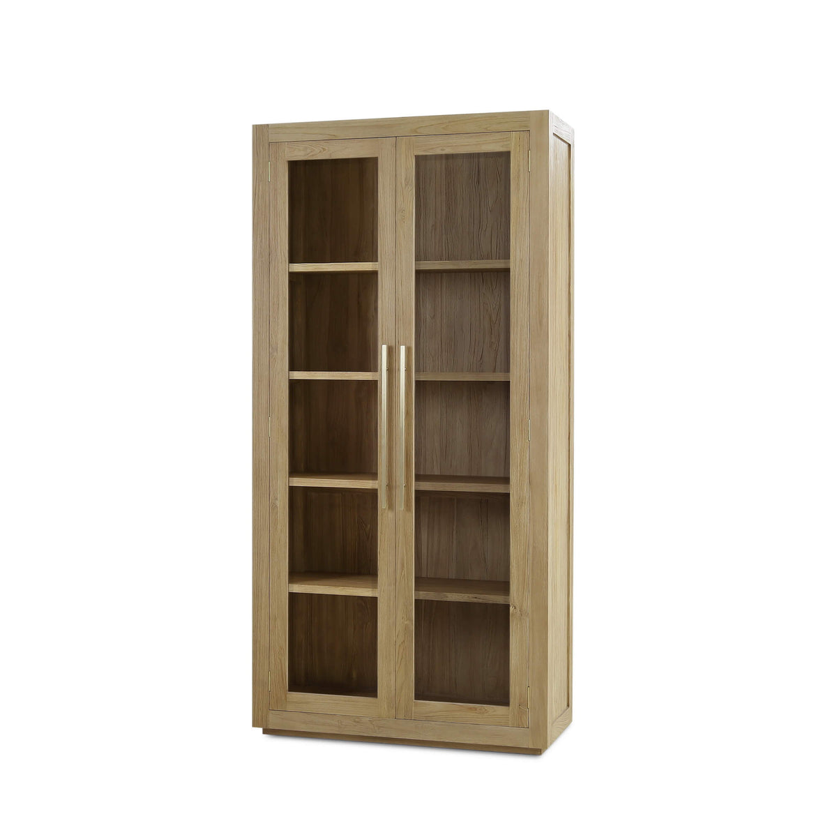 Tuscan Rustic Distressed Teak Display Cabinet in Teak Natural w/ Weathered Teak Distressing