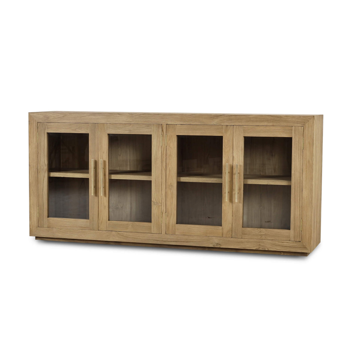 Tuscan Rustic Distressed Teak 4 Door Sideboard in Teak Natural w/ Weathered Teak Distressing