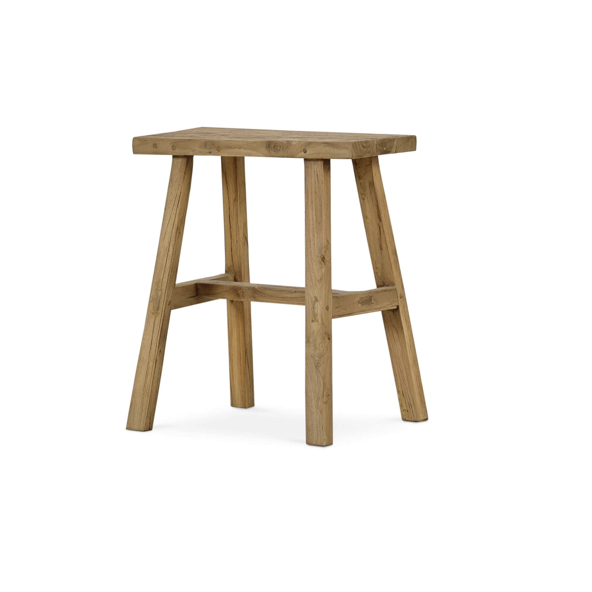 Tuscan Rustic Distressed Teak Stool in Teak Natural w/ Weathered Teak Distressing