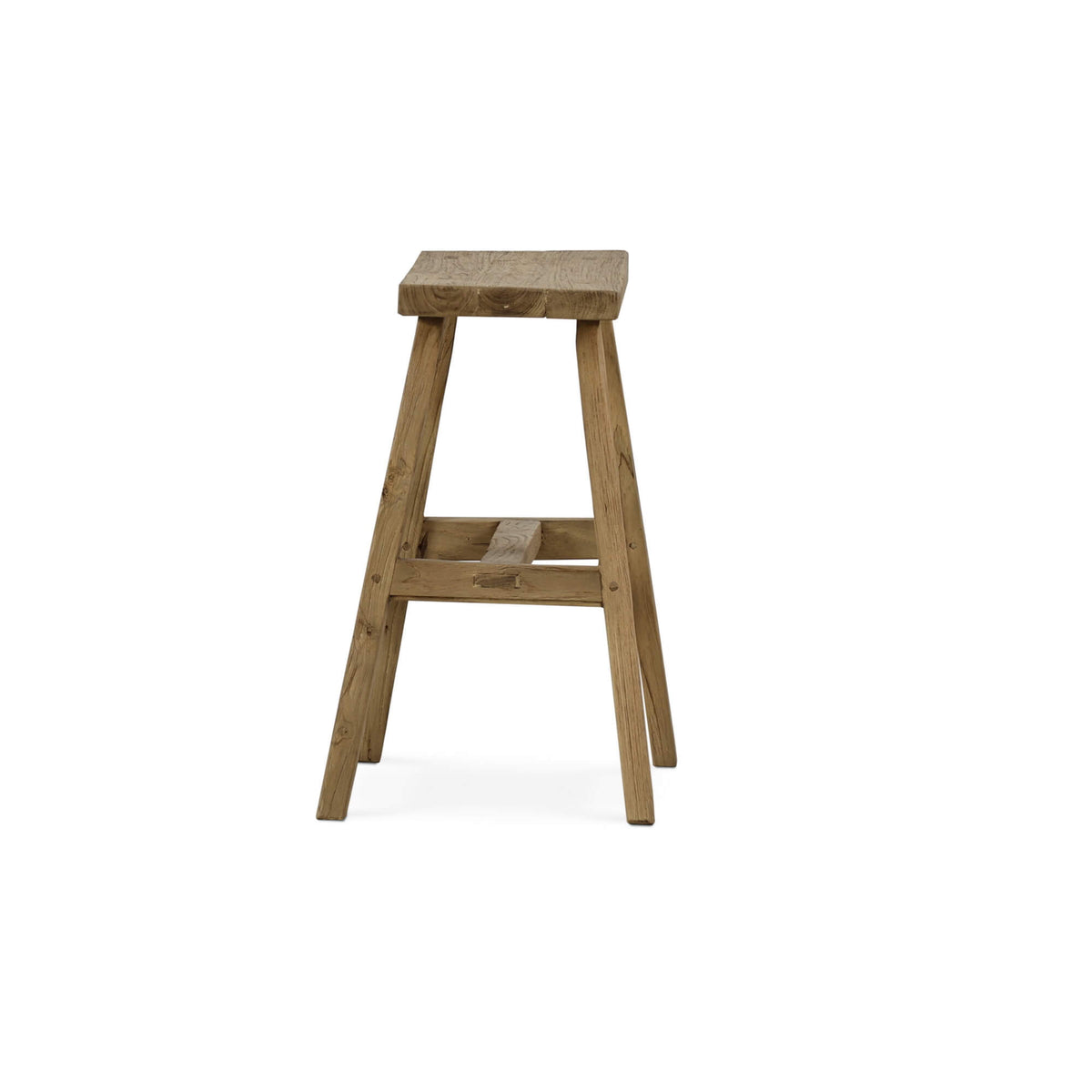 Tuscan Rustic Distressed Teak Stool in Teak Natural w/ Weathered Teak Distressing