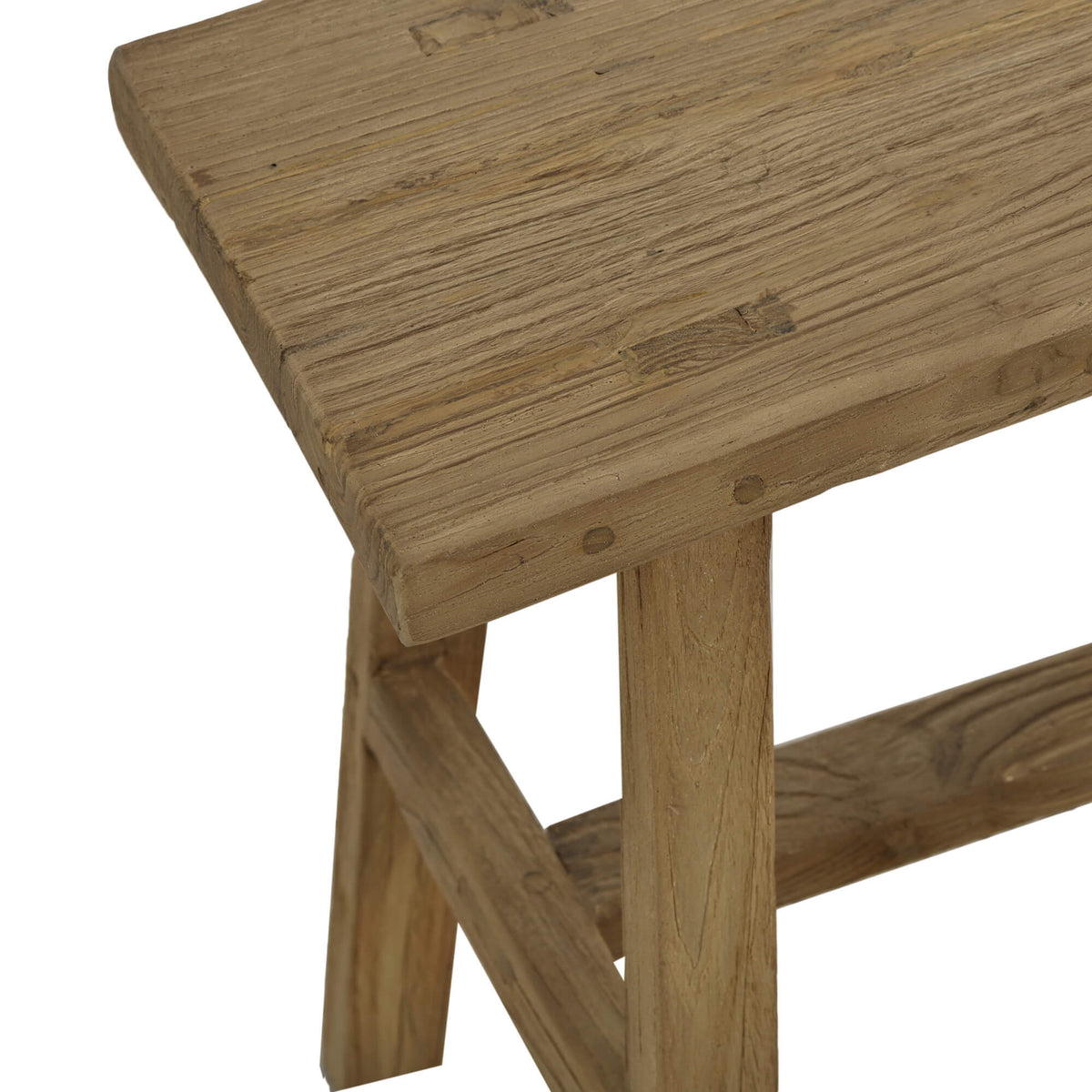 Tuscan Rustic Distressed Teak Stool in Teak Natural w/ Weathered Teak Distressing