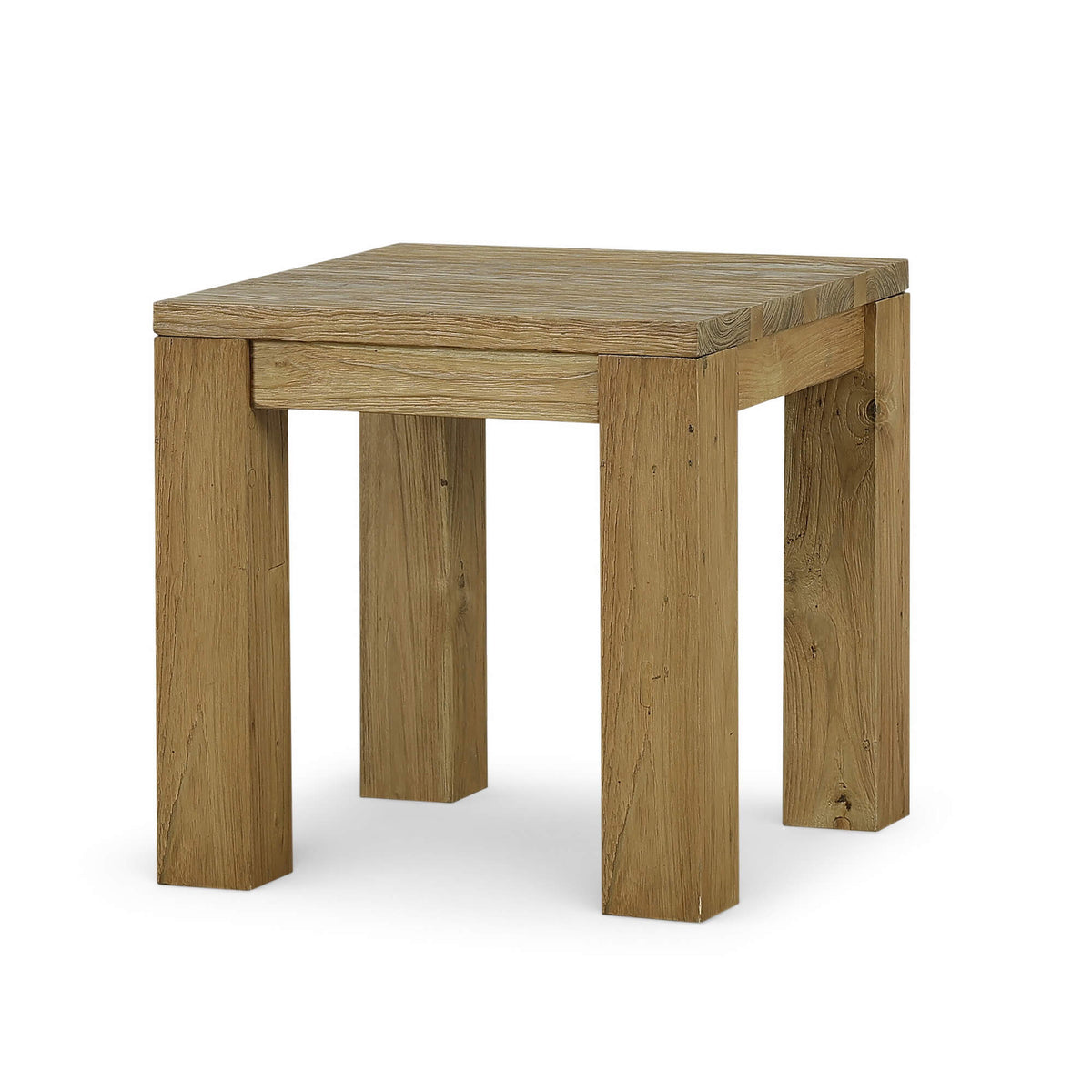 Tuscan Rustic Distressed Teak Side Table in Teak Natural w/ Weathered Teak Distressing
