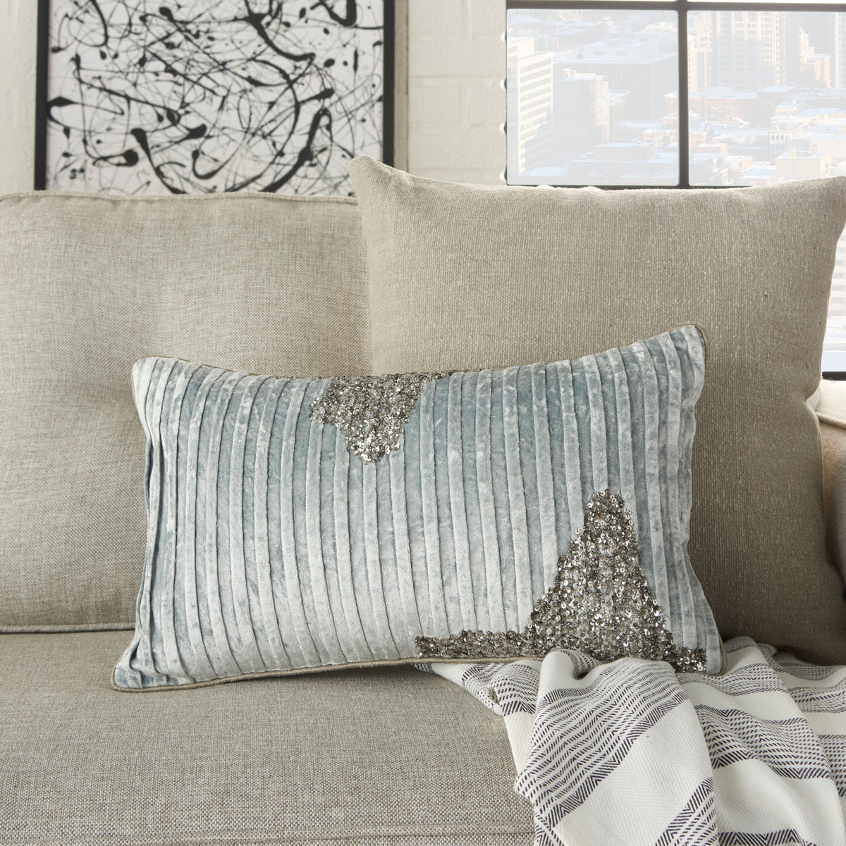 Sofia PN949 Powder 12" x 20" Throw Pillows