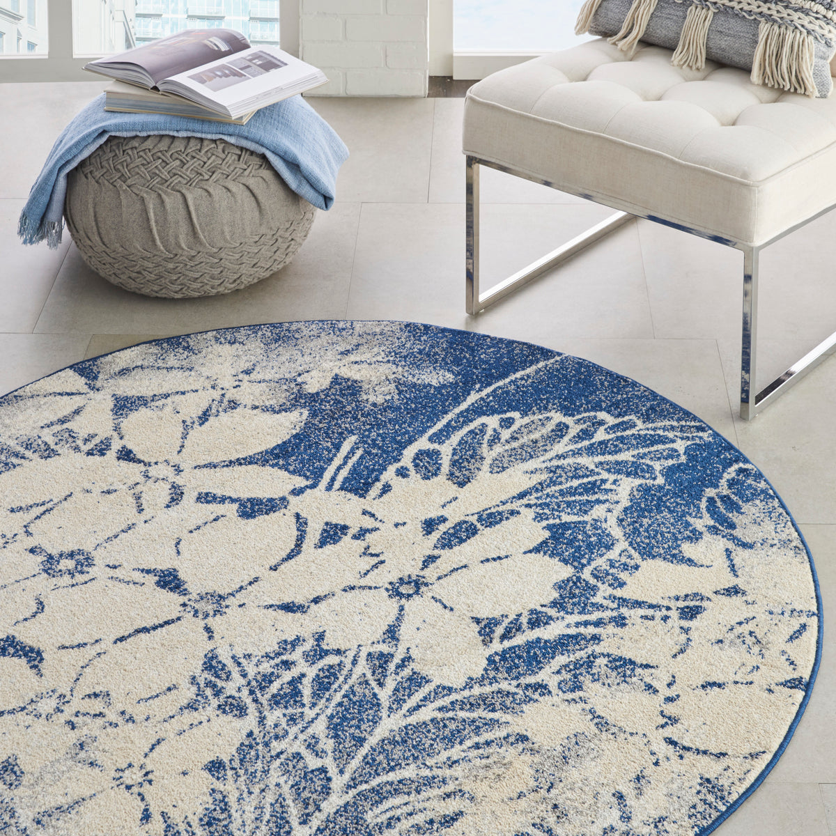 Tranquil TRA08 Beige Navy Rug