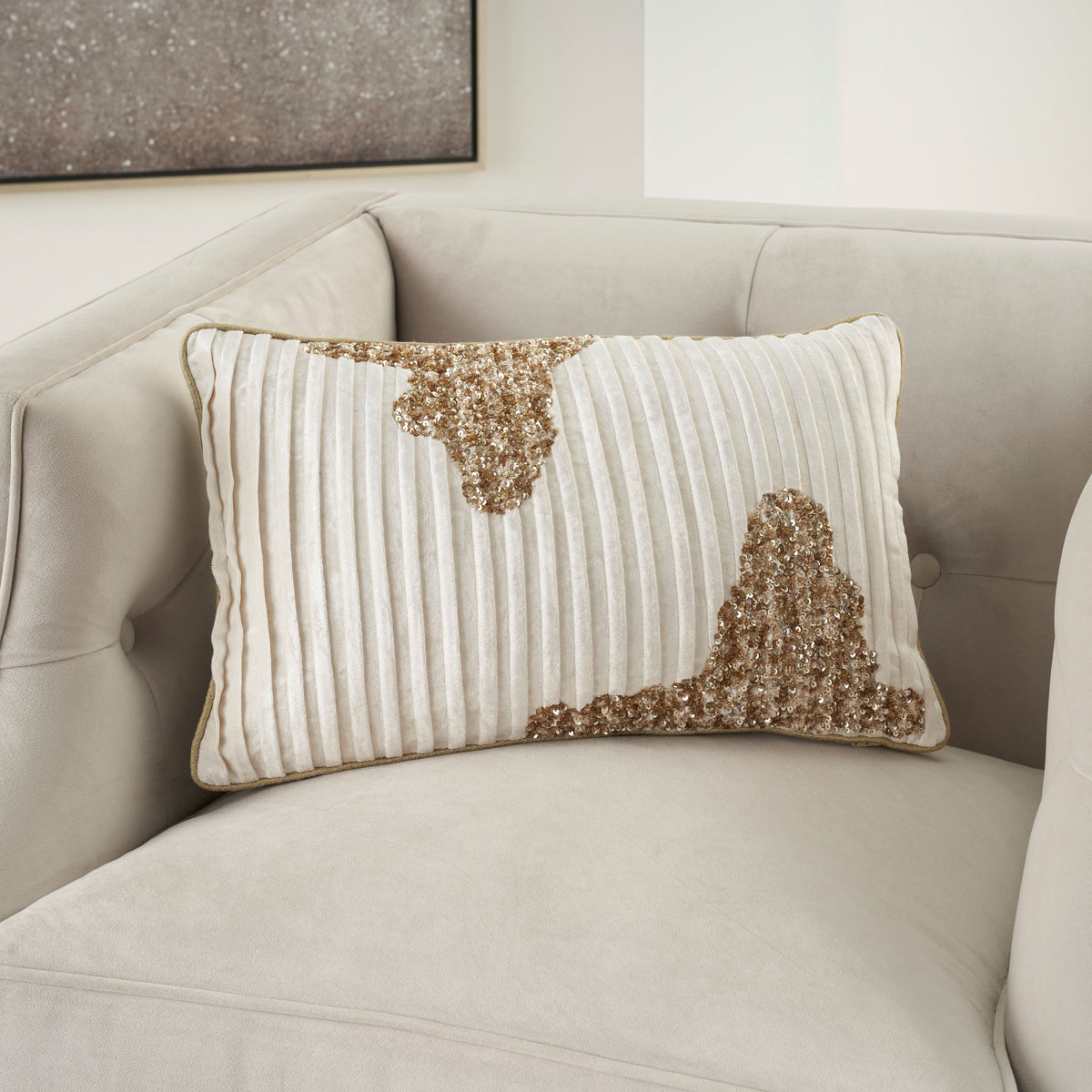 Sofia PN949 Ivory Gold 12" x 20" Throw Pillows