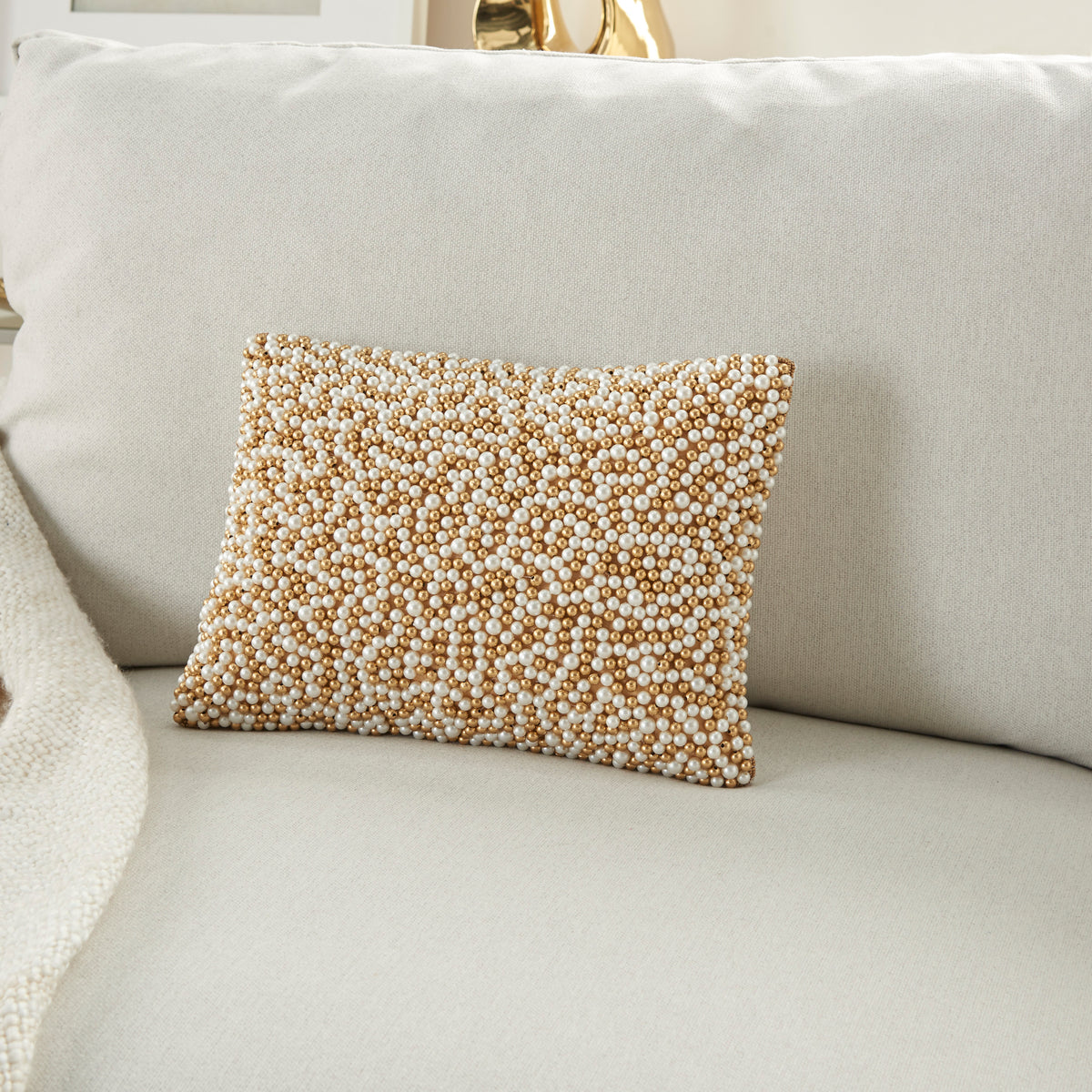 Sofia Z2001 Ivory Gold 10" x 14" Throw Pillows