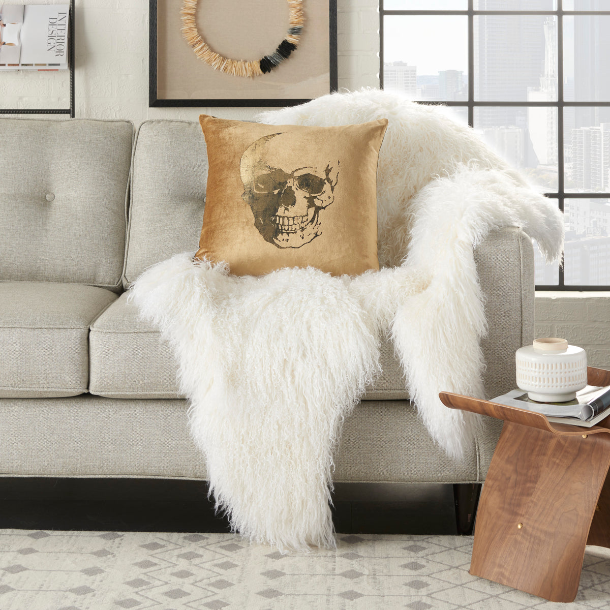 Sofia AC208 Beige/Gold 20" x 20" Throw Pillows