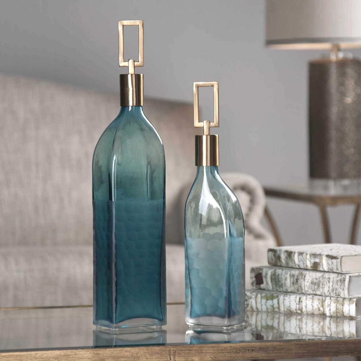 Annabella Teal Glass Bottles Set/2