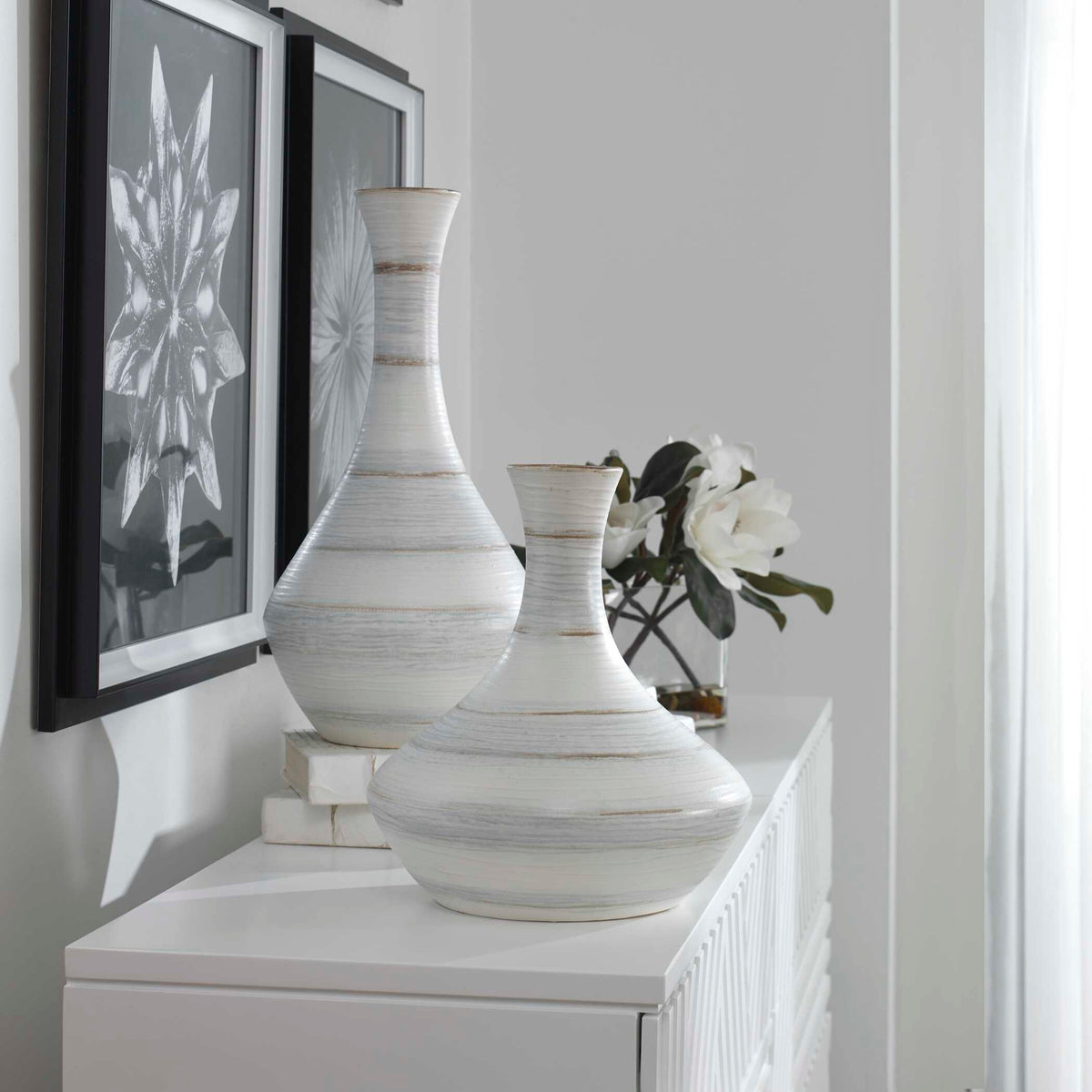 Potter Fluted Striped Vases Set/2