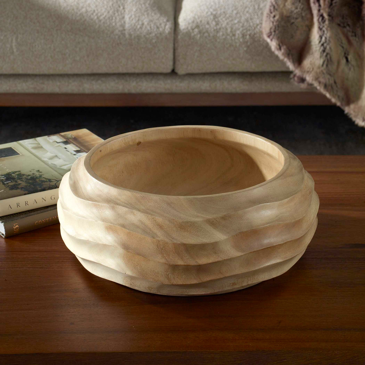 Waveform Bleached Wood Bowl