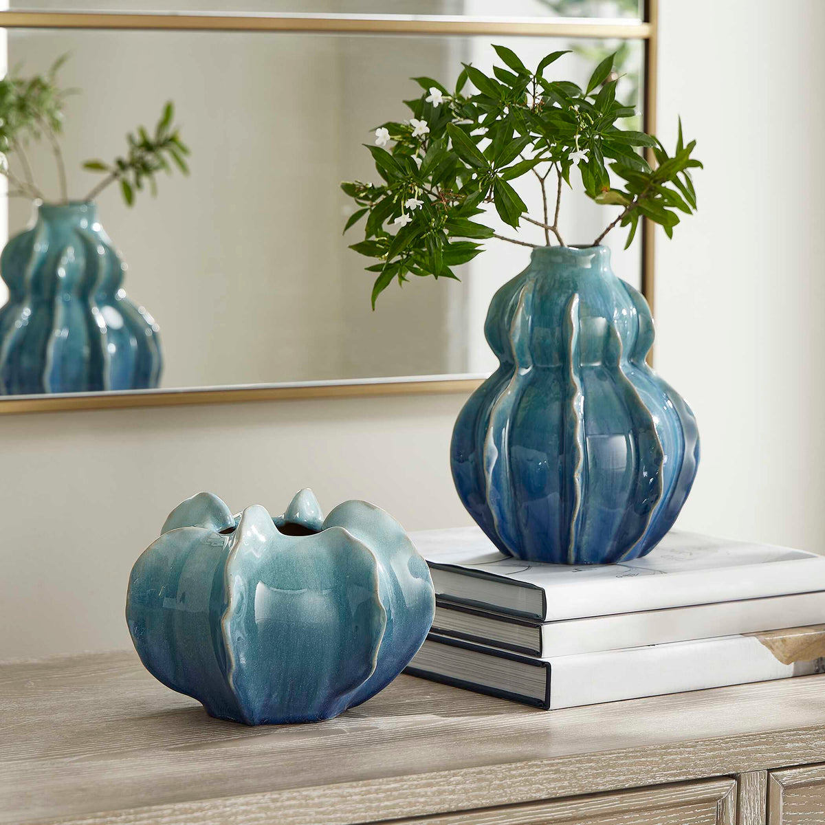 Ocean Wave Outdoor Glazed Vases Set/2