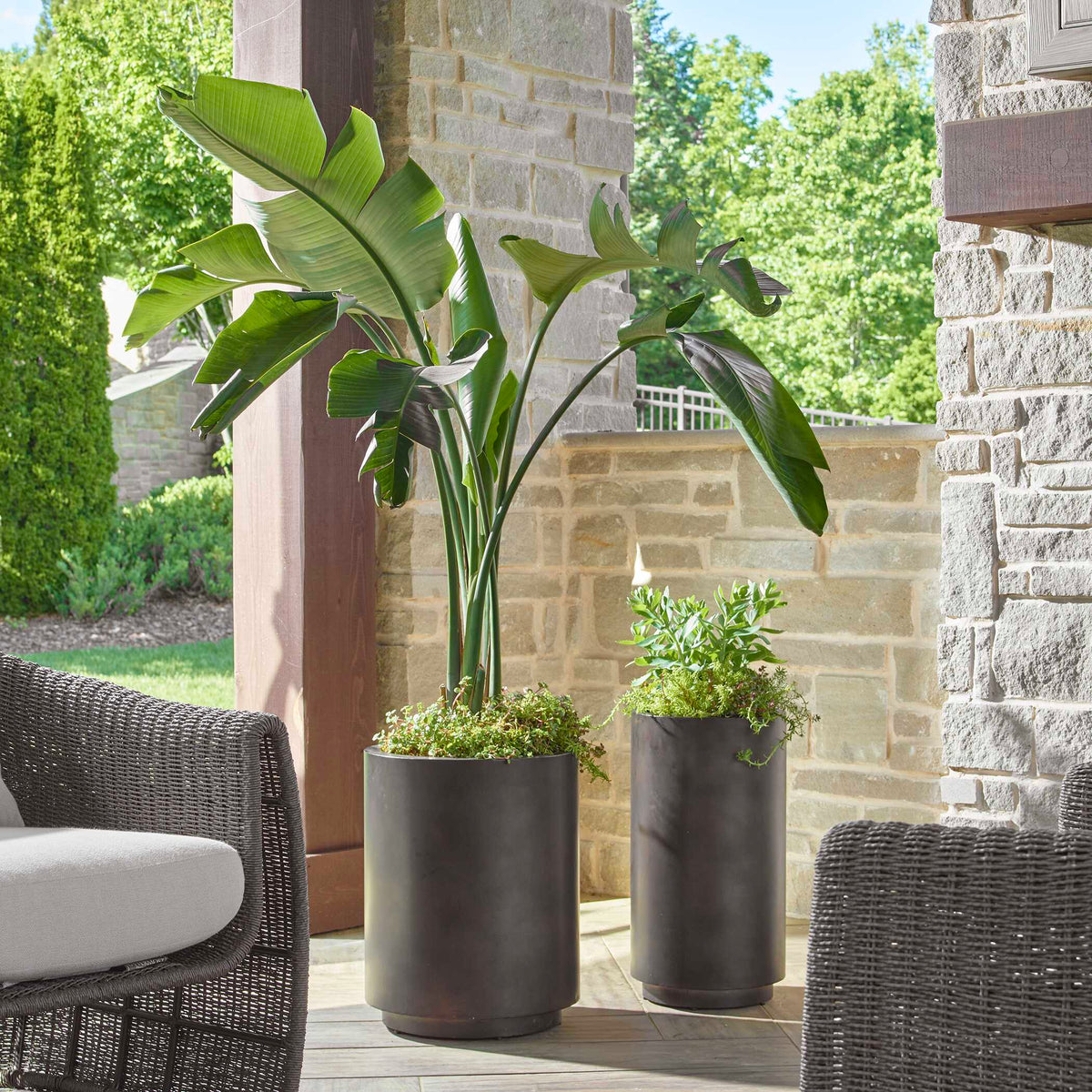 Volcan Matte Bronze Outdoor Planters Set/2