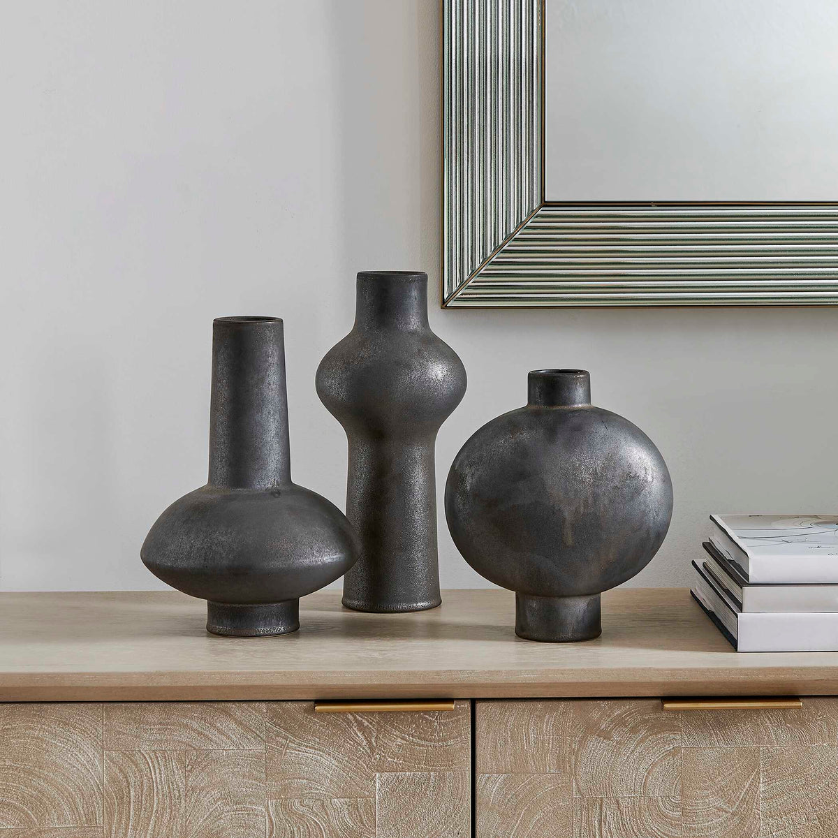 Charcoal Bloom Indoor-Outdoor Vases Set/3