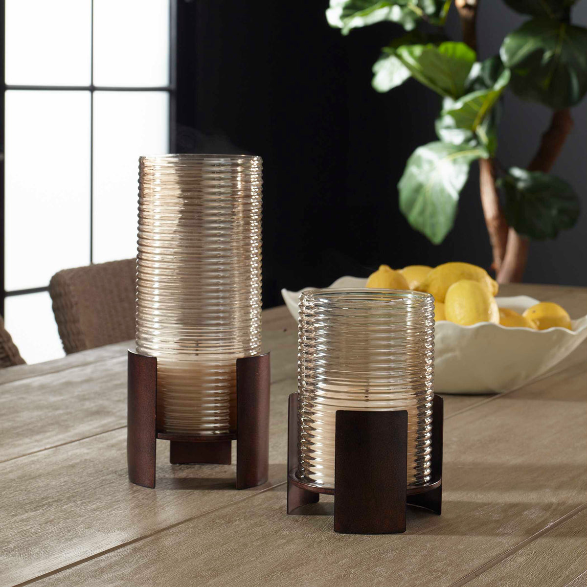 Fluted Fire Cylinder Candleholders Set/2