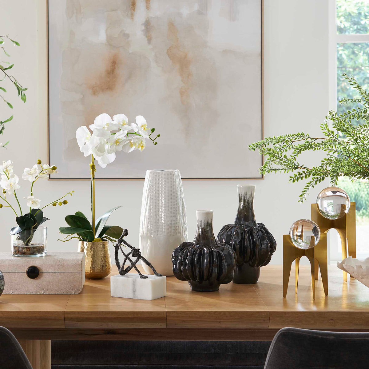 Umbrian White & Brown Gourd Vases Set/2