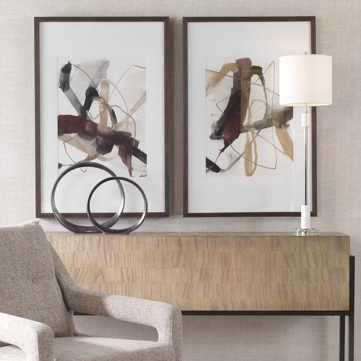 Burgundy Interjection Abstract Prints Set/2