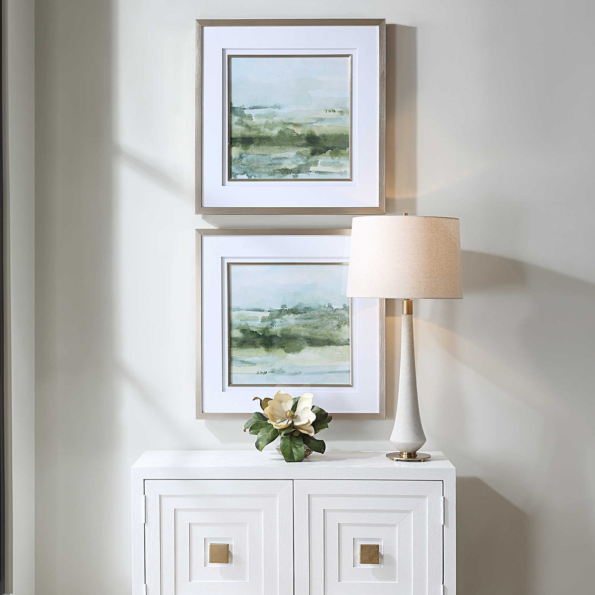 Soft Sage Abstract Landscape Prints Set/2