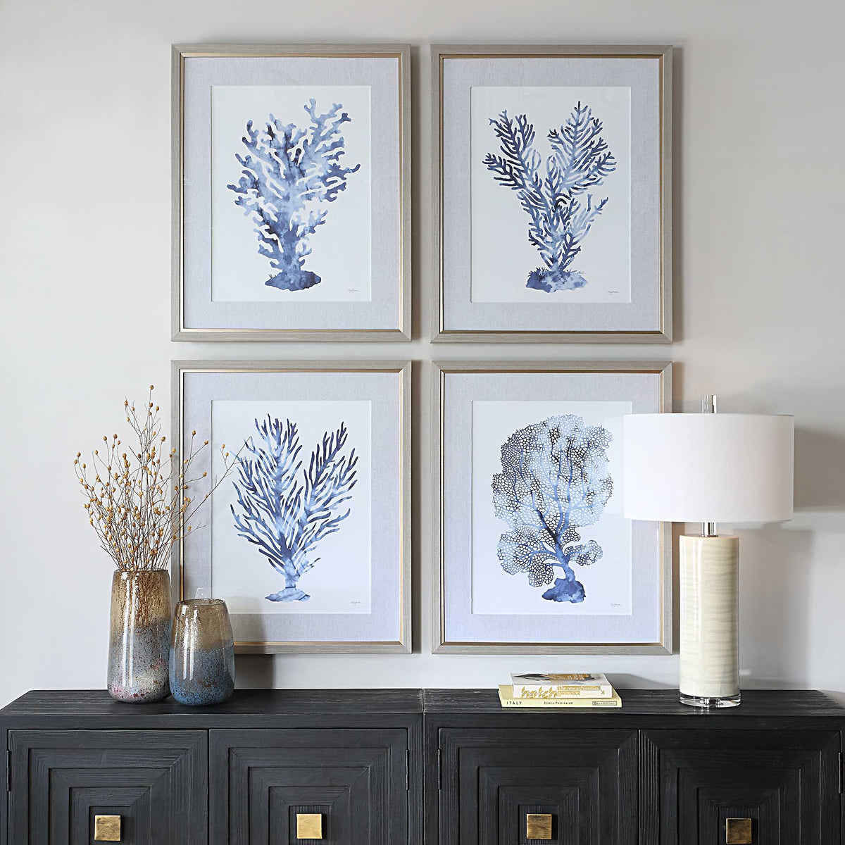 Shibori Coral Framed Prints Set/4