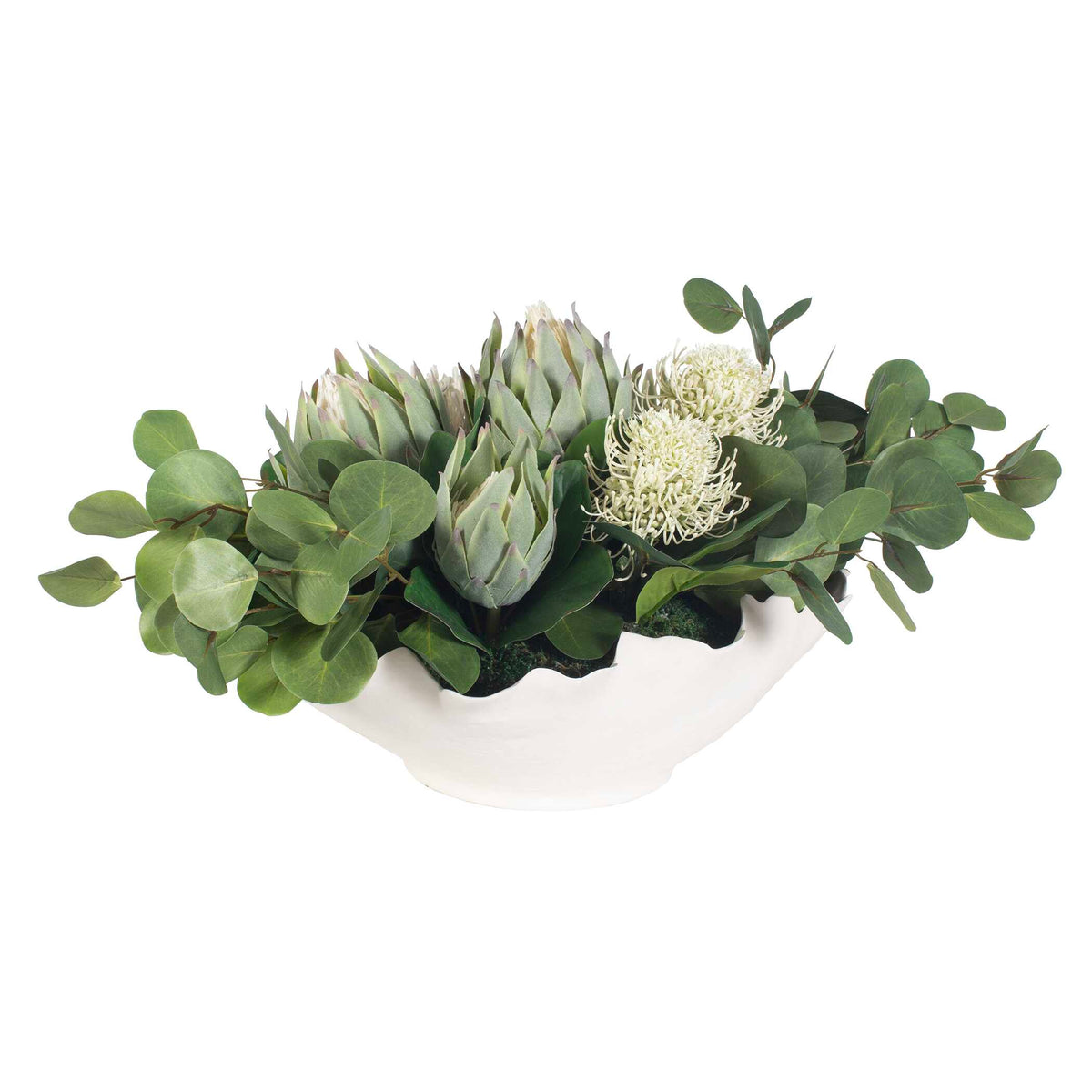 Protea Blooms White Bowl Centerpiece