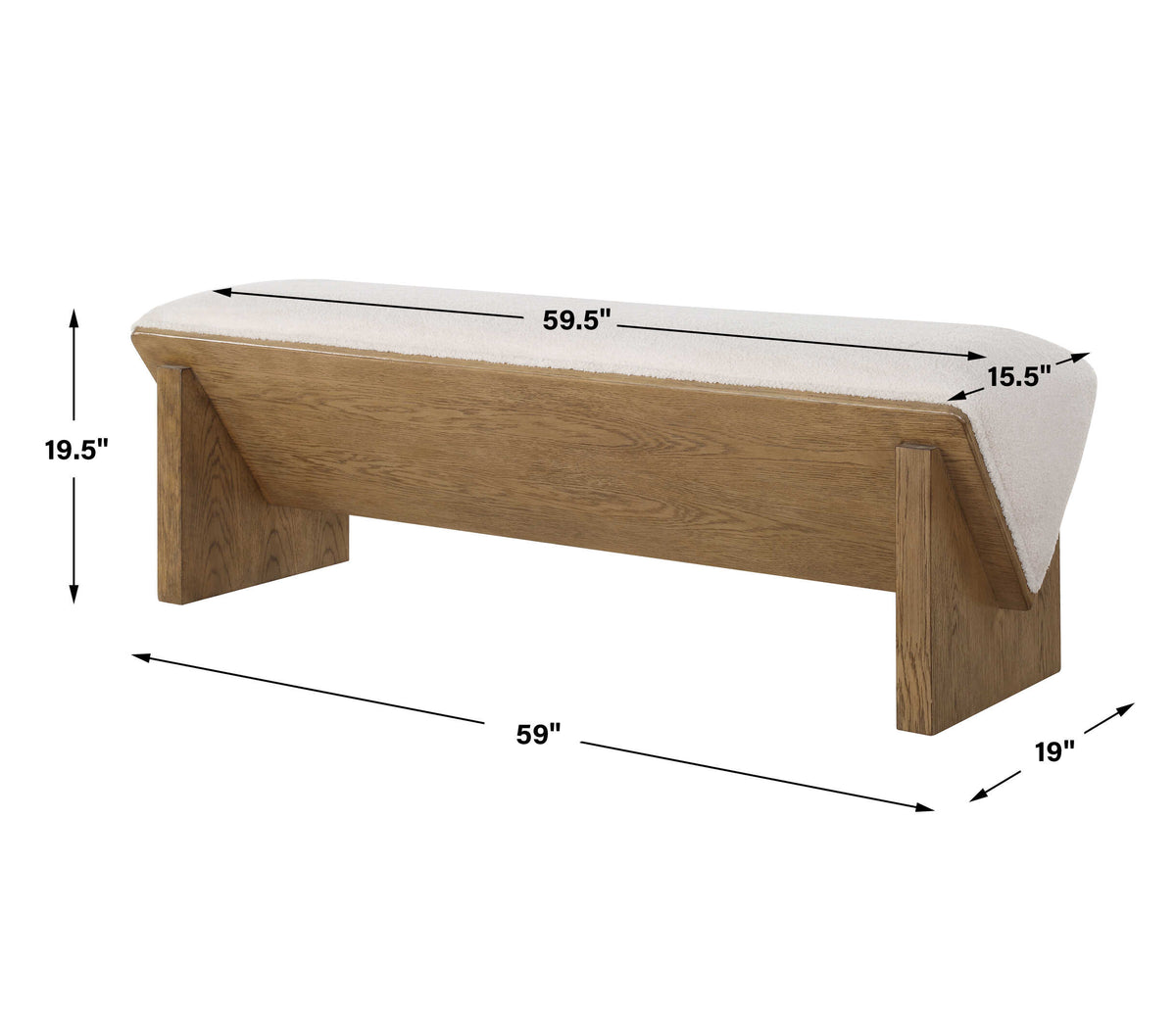 Wedged Ivory Fabric Bench