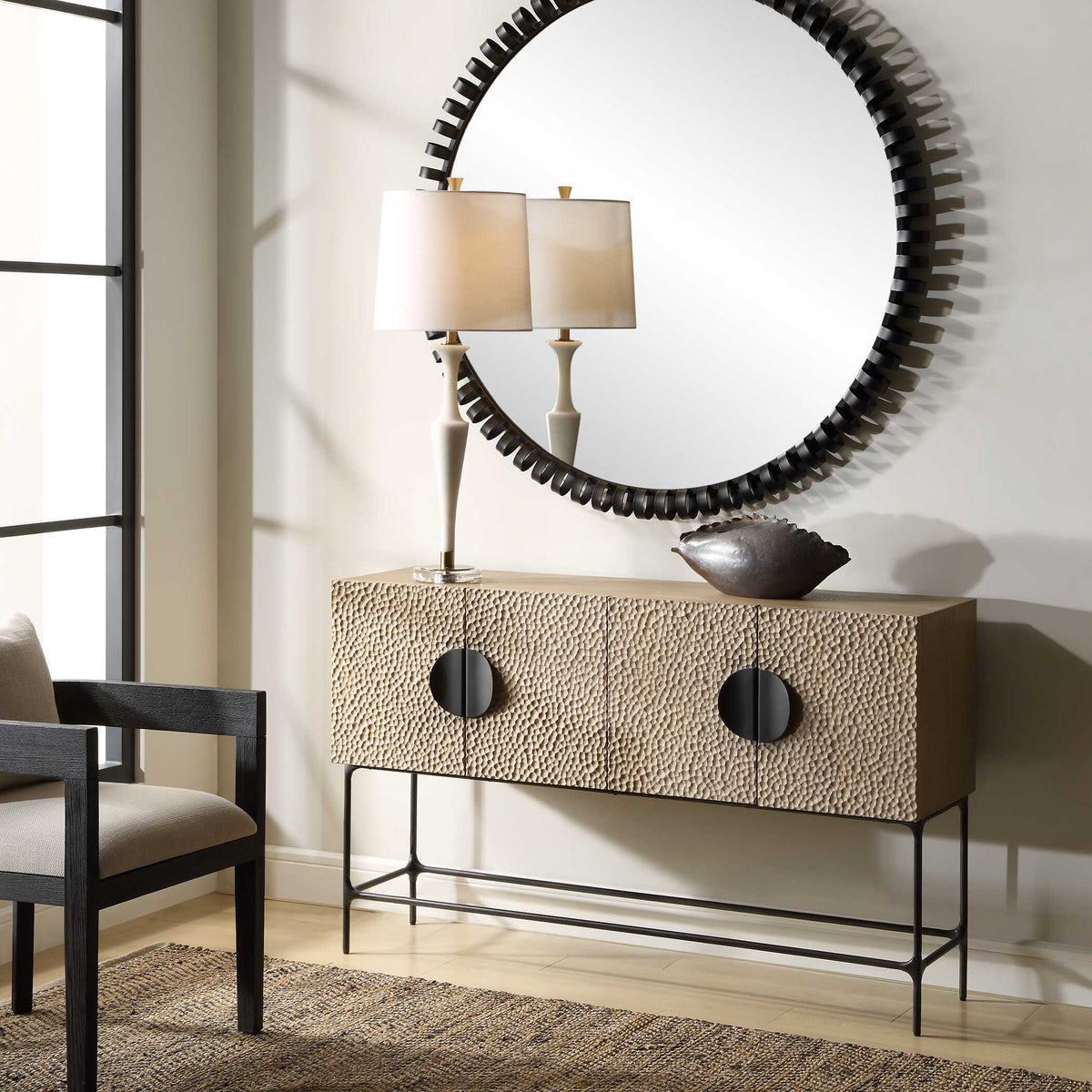 Lunar 4 Door Elm Wood Cabinet