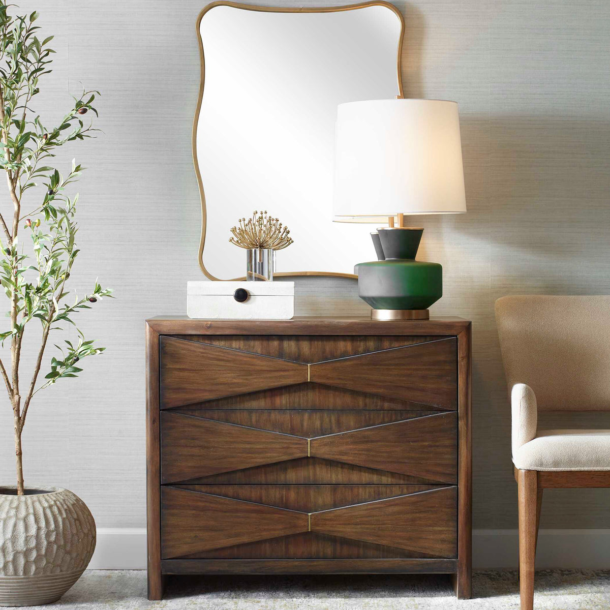 Bowtie 3 Drawer Mid-Century Chest