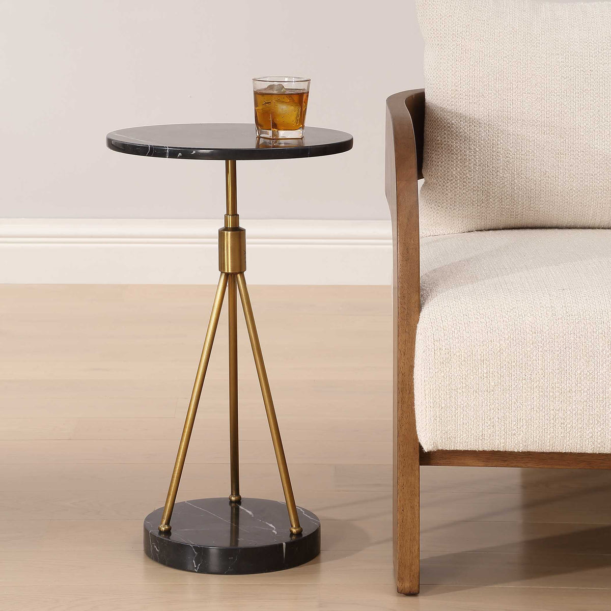 Rosston Black Marble Accent Table