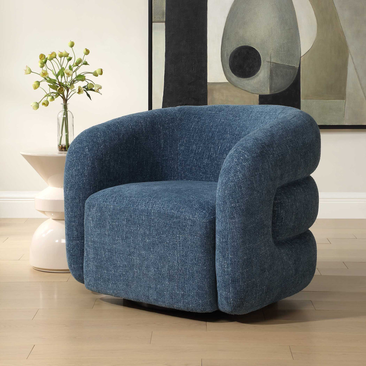 Junie Blue Swivel Barrel Chair
