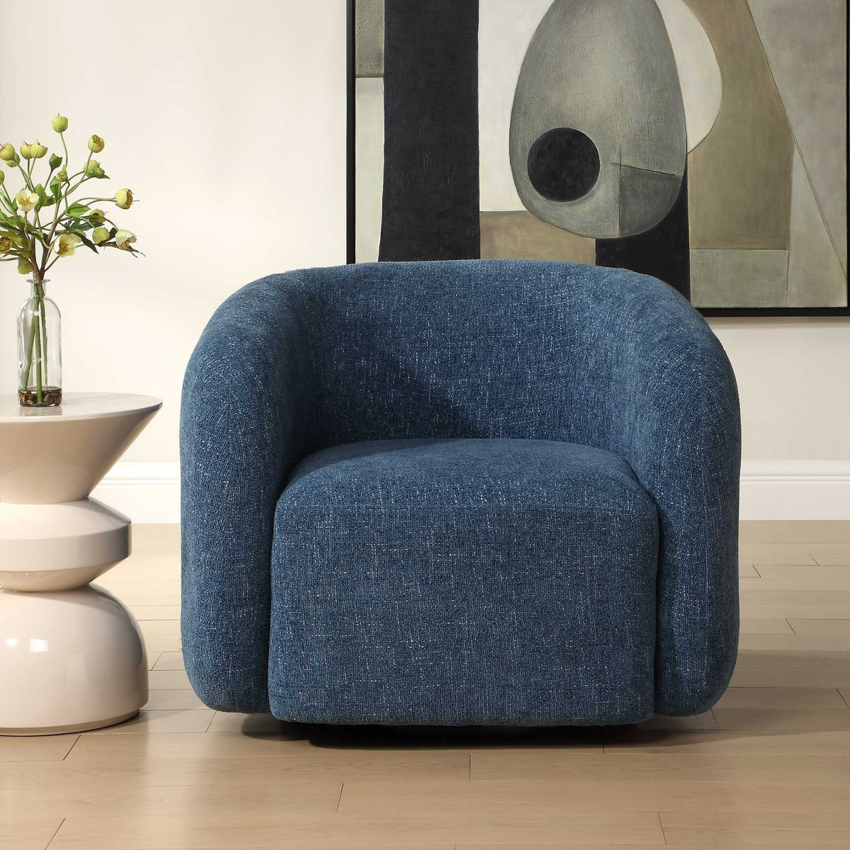 Junie Blue Swivel Barrel Chair