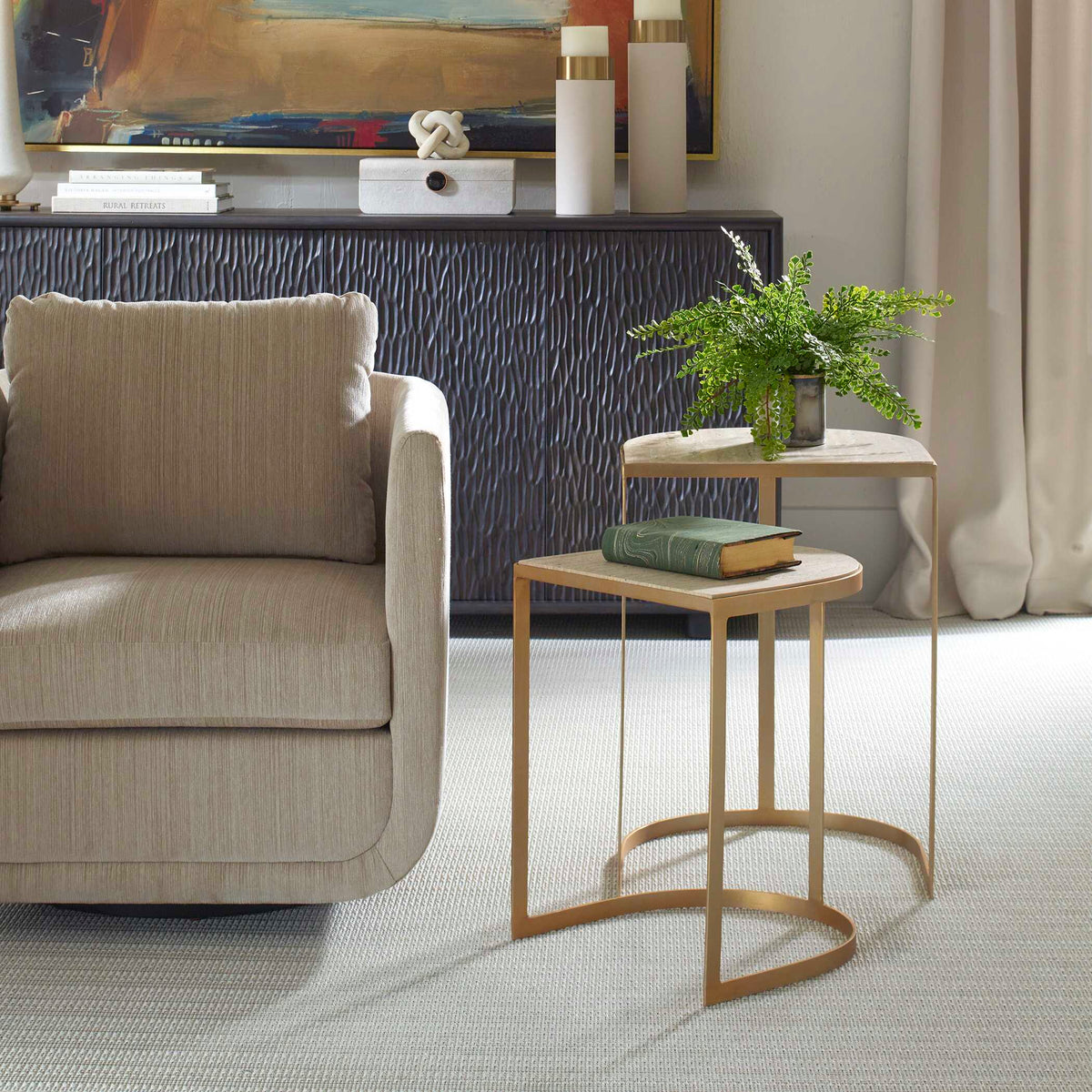 Lindon Travertine Nesting Tables Set/2