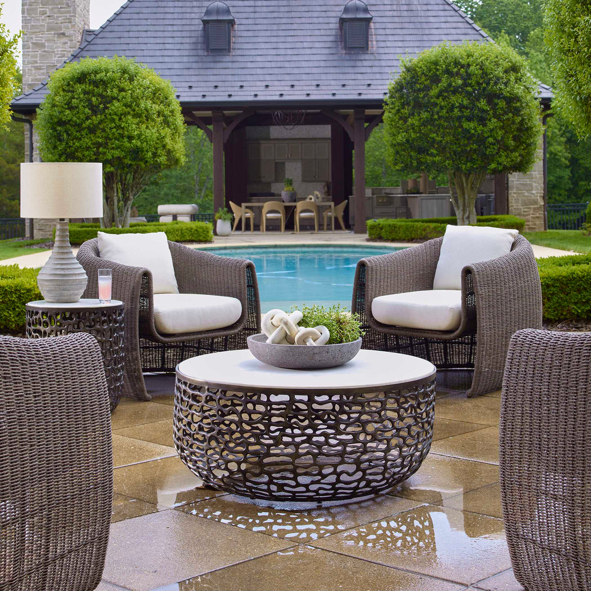 Sabena White Marble Outdoor Coffee Table